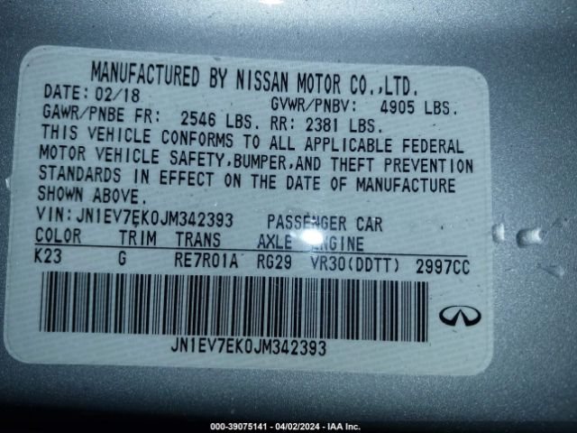 JN1EV7EK0JM342393 Infiniti Q60 3.0t Luxe