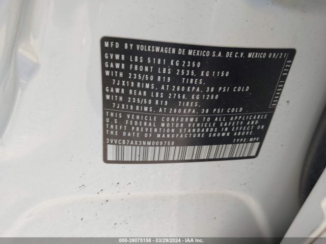 3VVCB7AX3NM009759 Volkswagen Tiguan 2.0t Se R-line Black