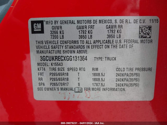 Chevrolet Silverado 1500 2lt 2016 3GCUKRECXGG131364 Image 9
