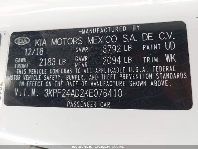 KIA Forte Lxs 2019 3KPF24AD2KE076410 Image 9