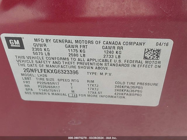 Chevrolet EQUINOX LT 2016 2GNFLFEKXG6323396 Image 9