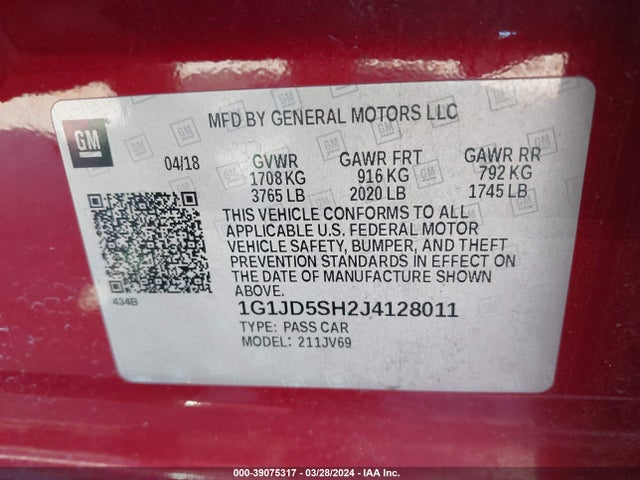 Chevrolet Sonic Lt Auto 2018 1G1JD5SH2J4128011 Image 9