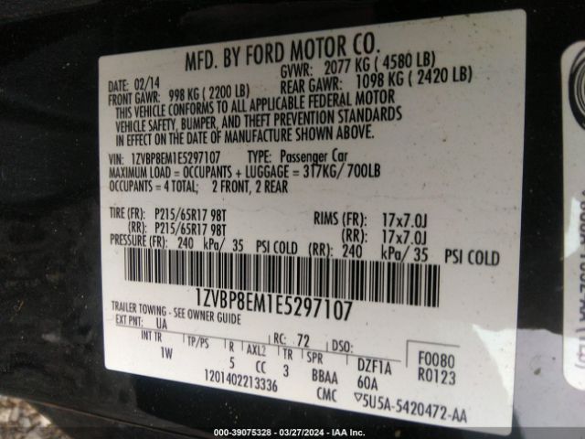 1ZVBP8EM1E5297107 Ford Mustang V6