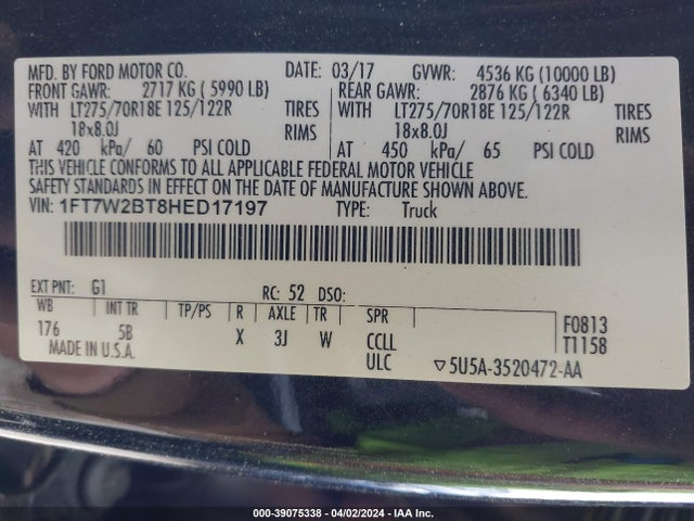 Ford F-250 Lariat 2017 1FT7W2BT8HED17197 Image 8