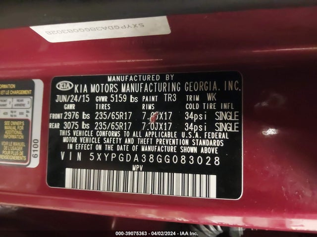 KIA Sorento 2.4l Lx 2016 5XYPGDA38GG083028 Image 9