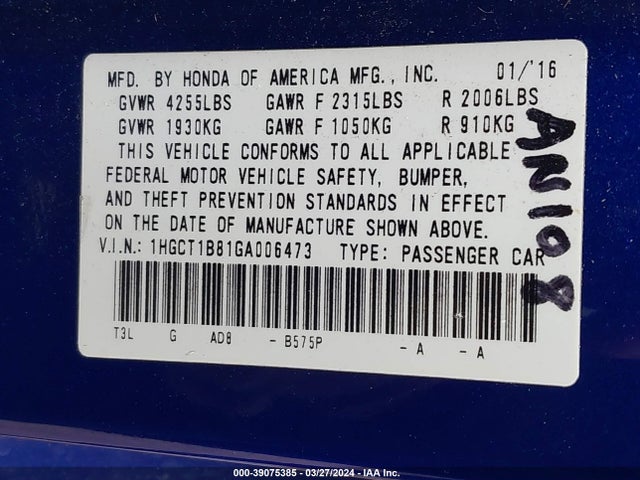 Honda Accord Ex-l 2016 1HGCT1B81GA006473 Image 9