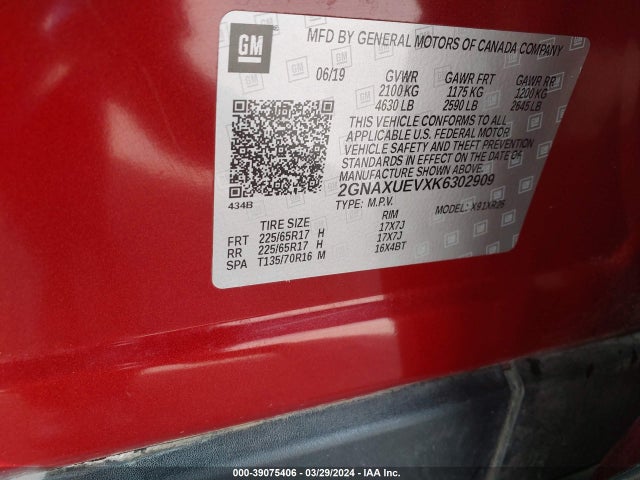 Chevrolet EQUINOX LT 2019 2GNAXUEVXK6302909 Image 9