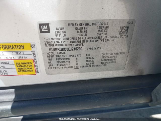 1GNKRGKD0EJ210209 Chevrolet Traverse 1lt