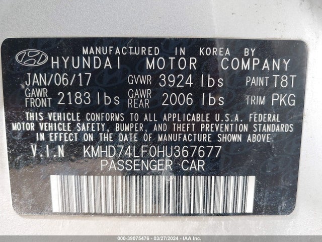 Hyundai ELANTRA SE 2017 KMHD74LF0HU367677 Image 9