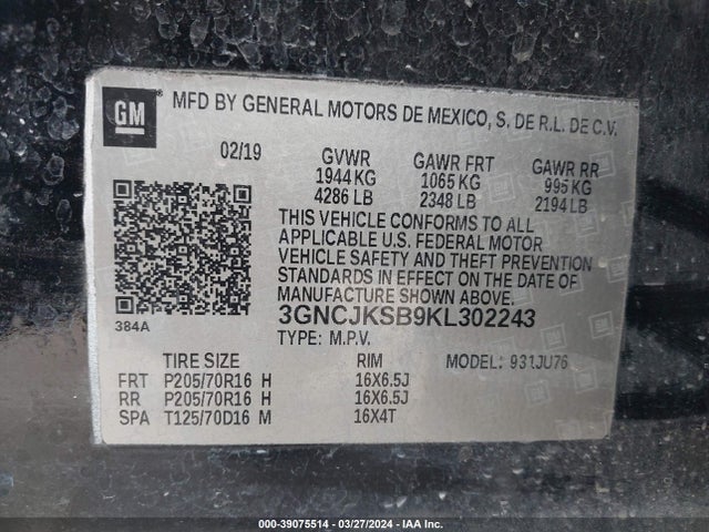 Chevrolet TRAX LS 2019 3GNCJKSB9KL302243 Image 9