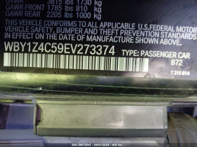 WBY1Z4C59EV273374 BMW I3 Base W/range Extender
