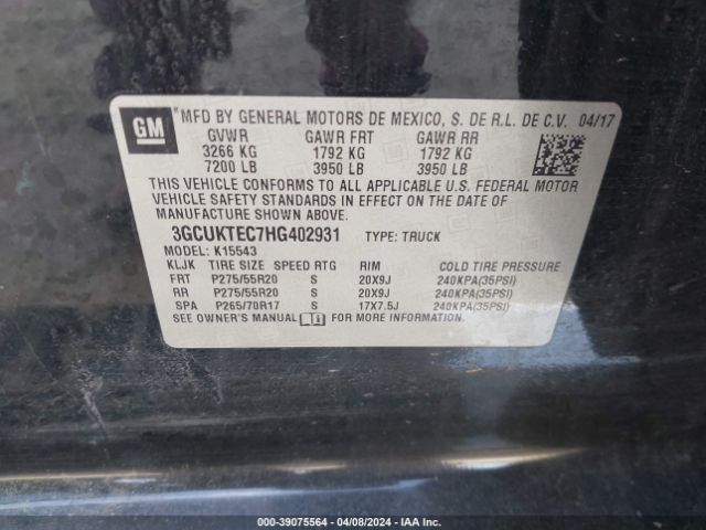 3GCUKTEC7HG402931 Chevrolet Silverado 1500 High Country