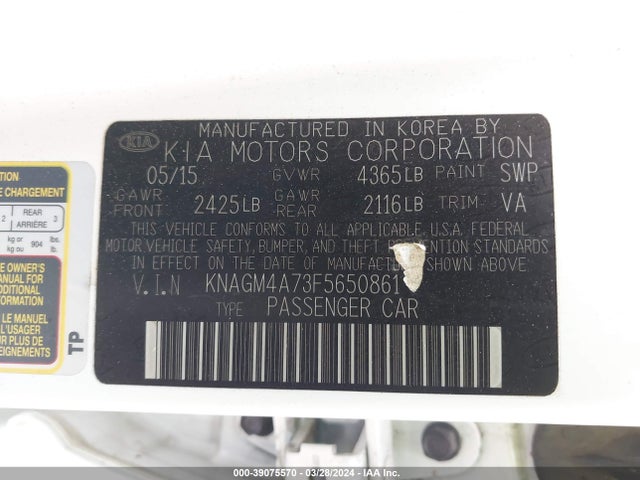 KIA Optima Lx 2015 KNAGM4A73F5650861 Image 9