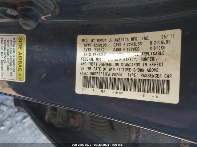 Honda ACCORD LX 2015 1HGCR2F30FA198244 Image 9