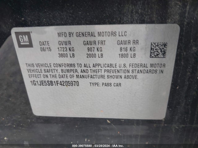 Chevrolet Sonic Ltz Auto 2015 1G1JE5SB1F4205970 Image 9