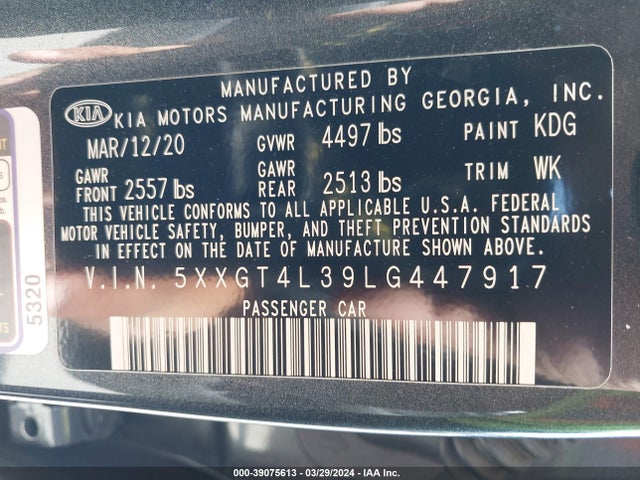 KIA Optima Se 2020 5XXGT4L39LG447917 Image 9
