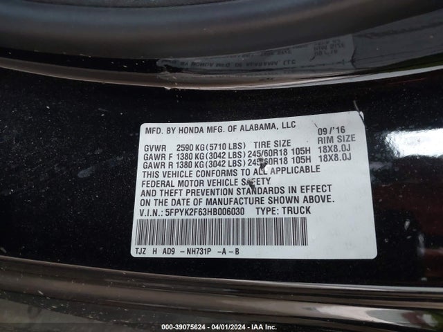 Honda Ridgeline Rtl-t 2017 5FPYK2F63HB006030 Image 9