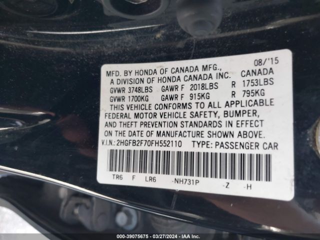 2HGFB2F70FH552110 Honda CIVIC SE