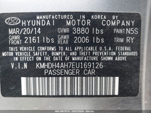 KMHDH4AH7EU169126 Hyundai Elantra Sport