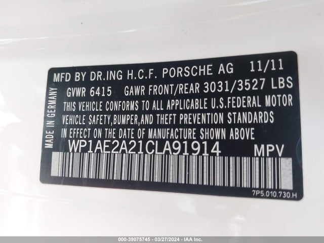 2012 PORSCHE CAYENNE HYBRID WP1AE2A21CLA91914 Photo 8