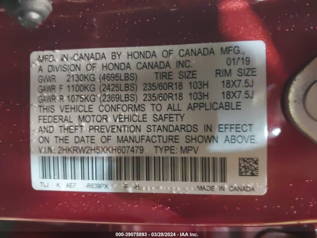 Honda CR-V EX 2019 2HKRW2H5XKH607479 Image 9