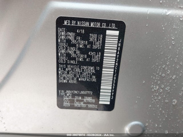 Nissan ARMADA SV 2018 JN8AY2NC1J9557772 Image 9