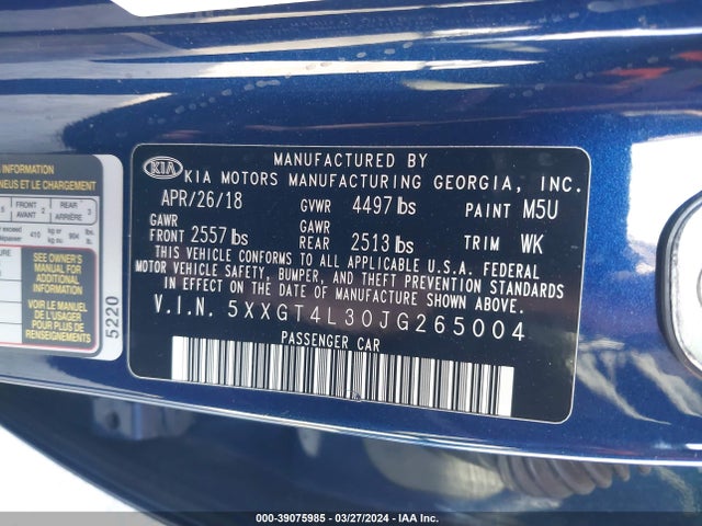 KIA Optima Lx 2018 5XXGT4L30JG265004 Image 9
