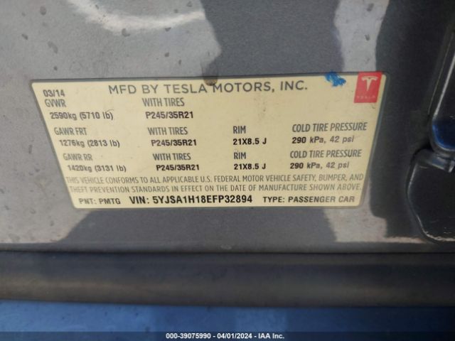 5YJSA1H18EFP32894 Tesla Model S P85