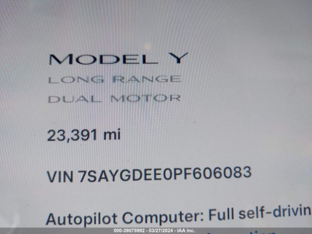 7SAYGDEE0PF606083 Tesla Model Y Awd/long Range Dual Motor All-wheel Drive
