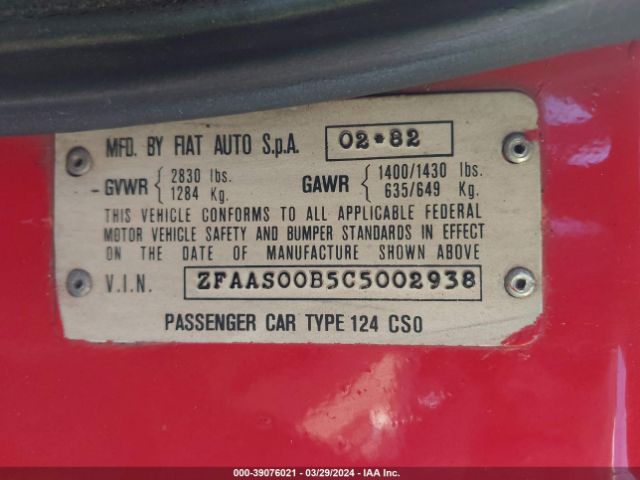 1982 FIAT 124 ZFAAS00B5C5002938 Photo 8