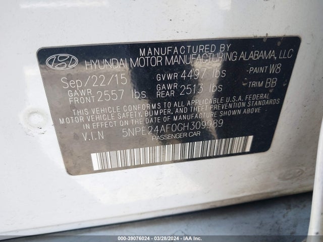 Hyundai SONATA SE 2016 5NPE24AF0GH309989 Image 9