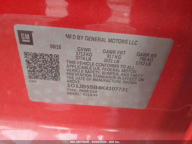 Chevrolet Sonic Ls Auto 2019 1G1JB5SB4K4107731 Image 9