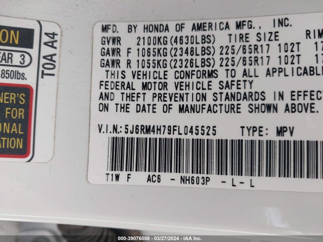 Honda Cr-v Ex-l 2015 5J6RM4H79FL045525 Image 9