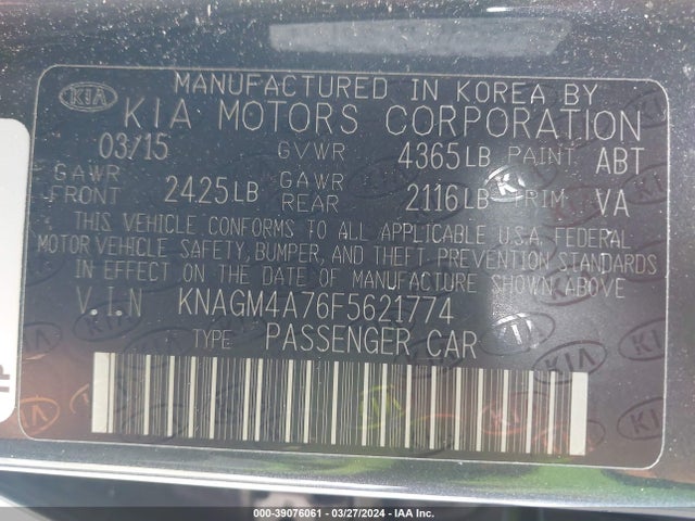 KIA Optima Lx 2015 KNAGM4A76F5621774 Image 9