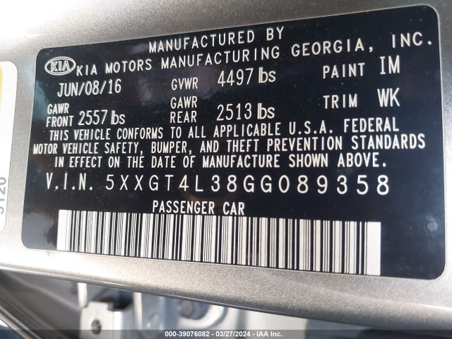 KIA Optima Lx 2016 5XXGT4L38GG089358 Image 9