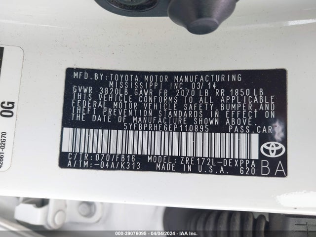 Toyota Corolla Le Eco Plus 2014 5YFBPRHE6EP110895 Image 9