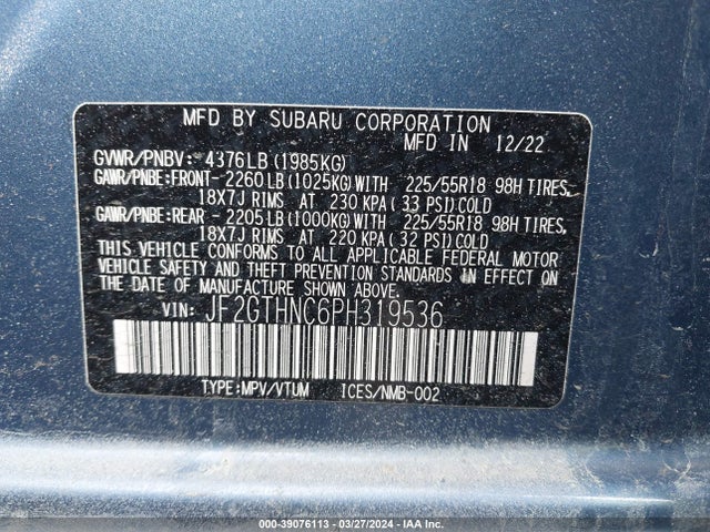 Subaru Crosstrek Limited 2023 JF2GTHNC6PH319536 Image 9