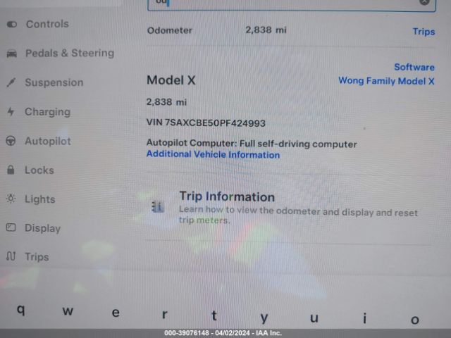 7SAXCBE50PF424993 Tesla Model X Dual Motor All-wheel Drive/standard Range