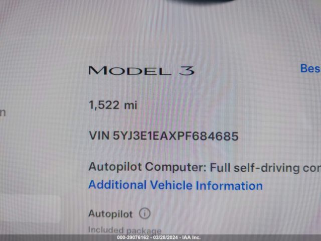 5YJ3E1EAXPF684685 Tesla Model 3 Rear-wheel Drive