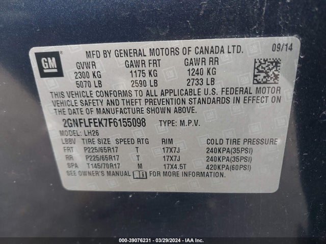 Chevrolet EQUINOX 1LT 2015 2GNFLFEK7F6155098 Image 9