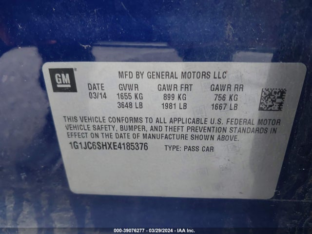 Chevrolet Sonic Lt Auto 2014 1G1JC6SHXE4185376 Image 9