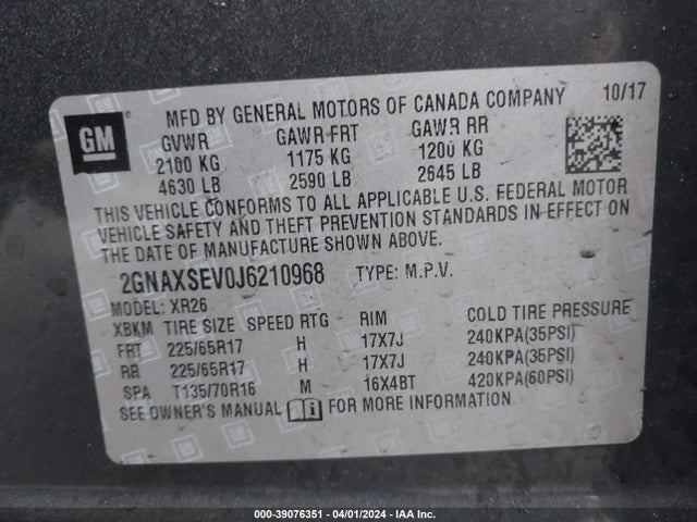 Chevrolet EQUINOX LT 2018 2GNAXSEV0J6210968 Image 9