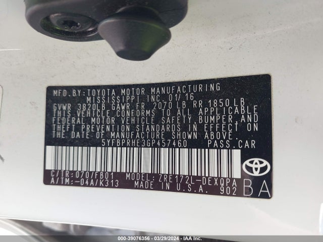 Toyota Corolla Le Eco 2016 5YFBPRHE3GP457460 Image 9
