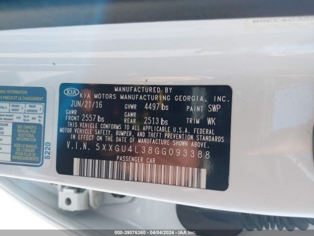 5XXGU4L38GG093388 KIA OPTIMA EX