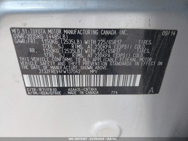 Toyota RAV4 LE 2015 2T3ZFREV4FW137042 Image 9
