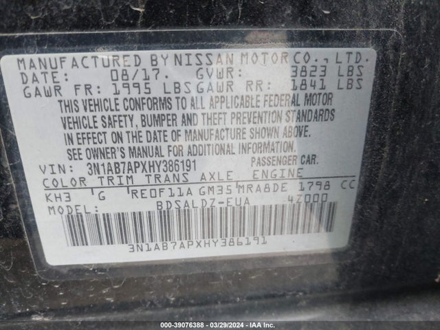 Nissan SENTRA SV 2017 3N1AB7APXHY386191 Image 9