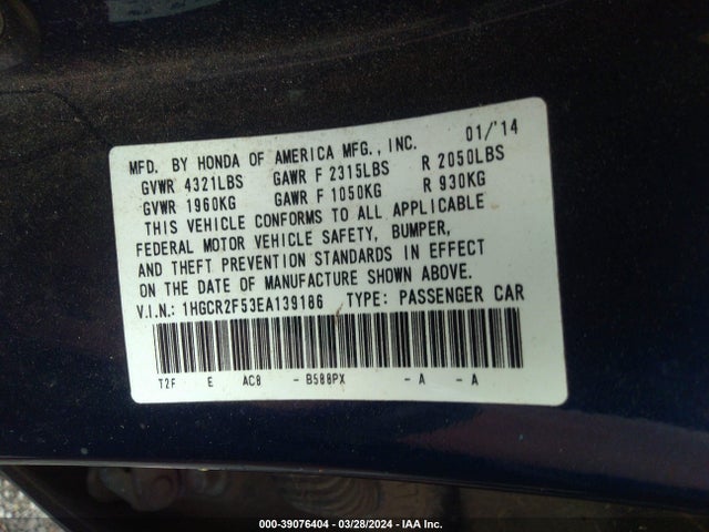 Honda Accord Sport 2014 1HGCR2F53EA139186 Image 9