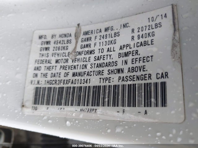 Honda Accord Touring 2015 1HGCR3F9XFA010341 Image 9