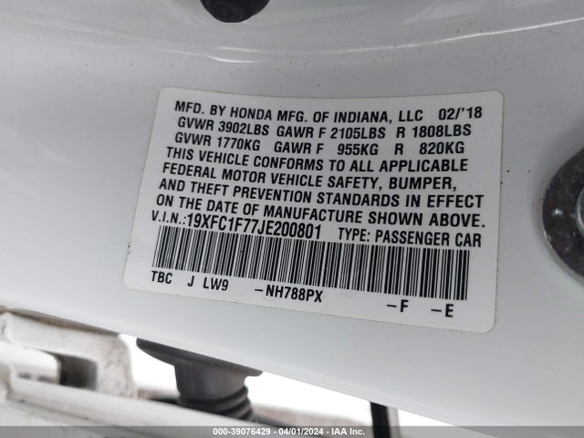 Honda Civic Ex-l 2018 19XFC1F77JE200801 Image 9