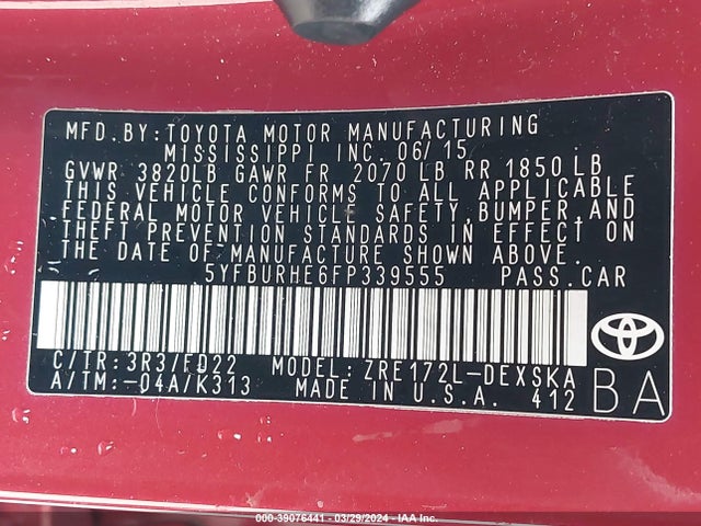 Toyota Corolla S Plus 2015 5YFBURHE6FP339555 Image 9